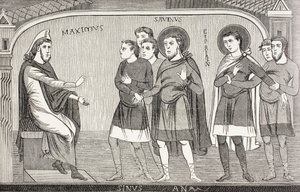 Les saints Savin et Cyprien confessant au proconsul Galerius Maximus qu