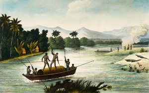 Rivière Magdalena, Colombie, gravure de Paul Legrand tirée de Voyages dans la République de Colombie en 1822 et 1823, par Gaspard Théodore Mollien