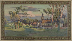 Esquisse pour la mairie de Thiais : village avec une église - Paul Léon Felix (attr. to) Schmitt