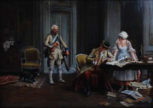 Le Billet de Logement. Huile sur panneau, signée et datée P Jazet 1879 - Paul Léon Jazet