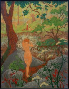 Nu féminin se coiffant au bord de l
