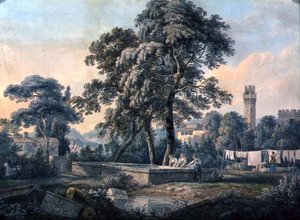 Paysage italianisant avec des femmes près d