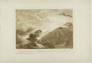 Llangollin dans le comté de Denbigh, depuis la route à péage au-dessus de la rivière Dee - Paul Sandby