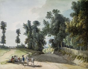 Sur la route de Tonbridge : Voyageurs se reposant sur une bande au bord de la route