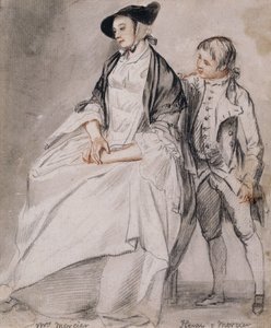 Étude de Mme Mercier assise dans un fauteuil, et de son plus jeune fils, Henry Mercier, debout derrière elle