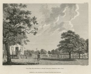 Vue du campement à Hyde Park depuis la tente du maréchal Sax - Paul Sandby