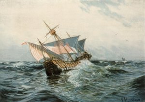 Le navire de Colomb Sta. Maria par temps orageux