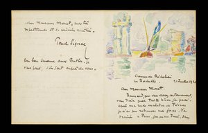 Lettre autographe à Claude Monet, 21 juillet 1920 - Paul Signac