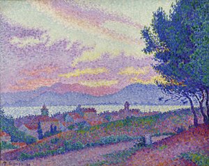 Vue de Saint-Tropez, coucher de soleil au bois de pins, 1896