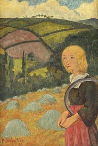 Jeune fille bretonne et meules de foin, 1924