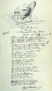 Poème signé du poète français Paul Verlaine (1844-1896) avec croquis du représentant lors d