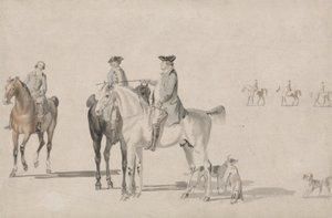 Le duc de Cumberland avec un gentleman et un palefrenier, tous montés, et des chiens