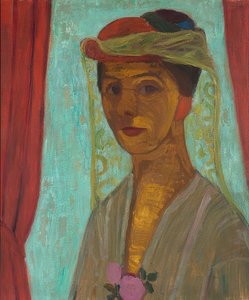 Autoportrait avec chapeau et voile