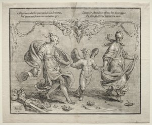 Cupidon dansant avec deux femmes allégoriques