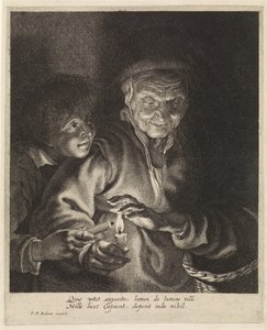 Vieille femme et garçon avec des bougies - Paulus Pontius