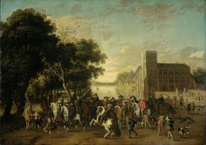 Prince Maurits, accompagné du prince Frederik Hendrik, de Frederick V of Bohemia et de son épouse Elizabeth Stuart, et d