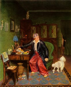 Un aristocrate prend son petit-déjeuner, ou de la soie sur son estomac et rien à l