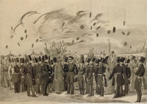 Le Grand-Duc Mikhail Pavlovich visitant le camp du régiment de la Garde de Finlande le 8 juillet 1837