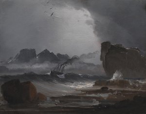 Mer agitée avec un vapeur près de la côte de Norvège - Peder Balke