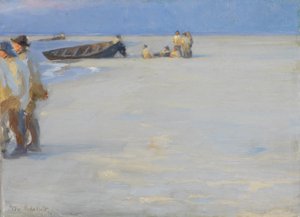 Pêcheurs sur la plage nord de Skagen. Soirée d
