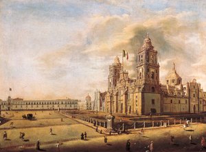 La cathédrale métropolitaine et le palais national à Mexico - Pedro Gualdi