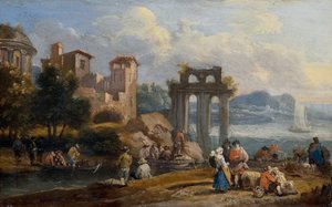 Figures dans un paysage se reposant près d