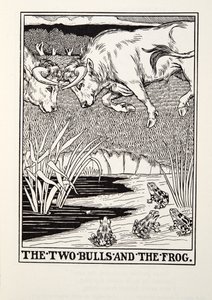 Les Deux Taureaux et la Grenouille, des Fables de La Fontaine, pub. 1905