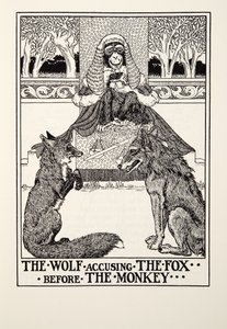 Le Loup accusant le Renard devant le Singe, des Fables de Fontaine, pub. 1905 - Percy J. Billingshurst