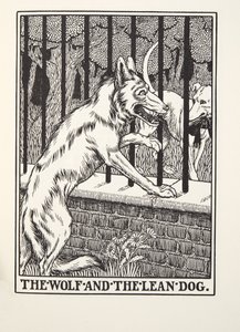 Le loup et le chien maigre, des Fables de Fontaine, pub. 1905