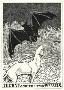 Fables de La Fontaine : La chauve-souris et les deux belettes (lithographie) - Percy James Billinghurst