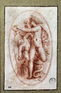 Apollon et Hyacinthe. Dessin à la sanguine par Pietro Buonaccorsi (1500-1546/47) également connu sous le nom de Pierino del Vaga