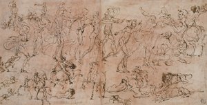 Études de guerriers, cavaliers et lions, 1528-33