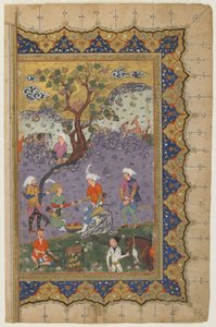 Un prince assis dans un paysage avec des serviteurs, vers 1600