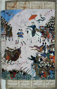 Bataille entre Isfandiyar et Arjasp, illustration du 