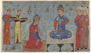 Folio du Shahnama (Livre des Rois) de Firdawsi; recto: Sindukht devant Sam, Iran - Persian School