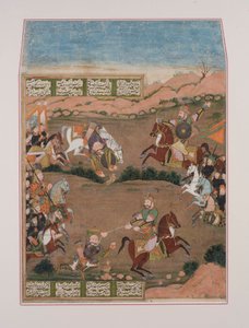 Kay-Khusrau tire sur Qara Khan, du Shahnama