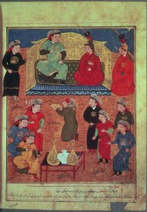 Ms. Supp. Pers. 1113 fol.203v Arghan Khan avec deux de ses épouses et son fils Ghazan, d