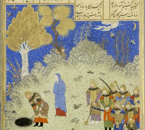 (détail) Rustam sauve Bîzhan du puits, illustration du Shahnama (Livre des Rois)