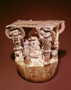 Divinité sur un trône avec un dais soutenu par des courtisans, culture Recuay - Peruvian School