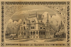 Maison N. C. Thompson, Rockford, Illinois, perspective, 1876 - Peter Bonnett Wight