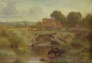 Chevaux traversant une rivière en Île-de-France, 1855 - Peter Burnitz