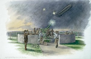 Batterie de Lodge Hill, tirant sur un zeppelin allemand pendant la Première Guerre mondiale, vers 1910, vers 1980-2010 - Peter Dunn