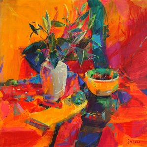 Lys sur fond rouge, 2012 - Peter Graham (Contemporary)