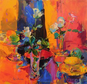 Nature morte avec roses et fruits - Peter Graham (Contemporary)