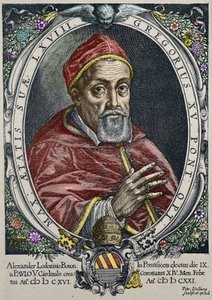 Représentation du pape Grégoire XV (1554-1623) gravure de Peter Isselburg
