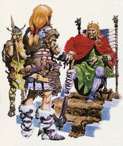Un chef britannique demandant aux raiders saxons de venir se battre pour lui