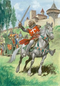 Un chevalier devant un château (gouache sur papier) - Peter Jackson