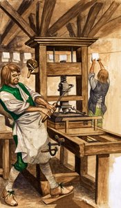 Presse de Caxton (gouache sur papier)