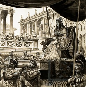 Cléopâtre portée sur une litière