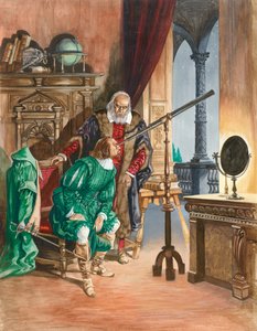 Galilée, maintenant aveugle, laisse un ami regarder les étoiles à travers son télescope depuis le balcon de son étude à Pise - Peter Jackson